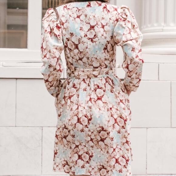 Ivy City Co Oakley Floral Long Sleeve Belted Linen Dress size XS NEW - Picture 2 of 10